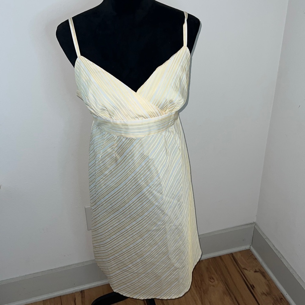 Motherhood yellow white striped spaghetti straps dress style 96432-94 Sz M new‎